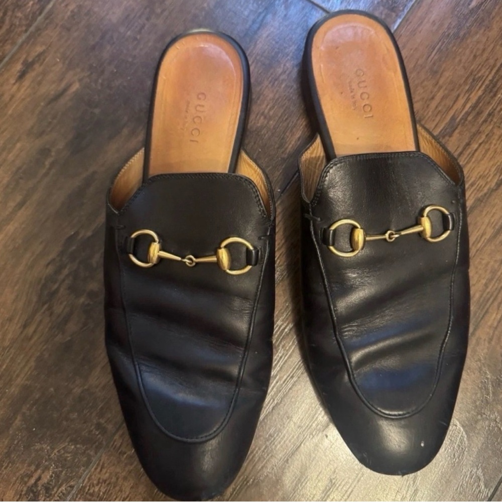 Gucci Black Leather Horsebit Mules